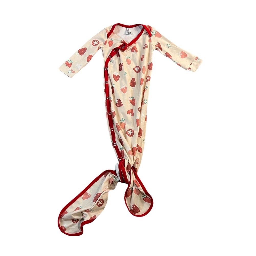 Copper Pearl Ryder Knotted Gown Newborn Button Red Strawberry Print Bamboo